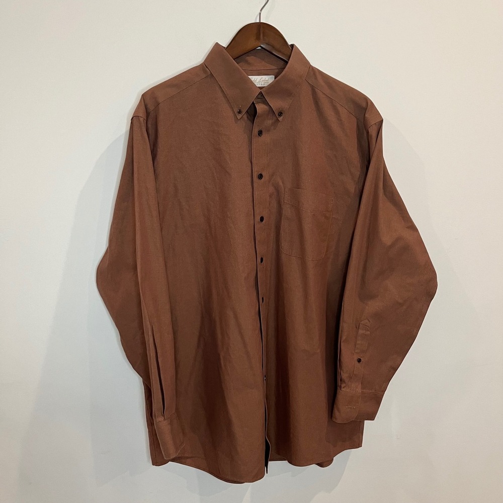 Roundtree & Yorke Gold Label Brown Pinpoint Cotton Dress Shirt 16.5 33 Fitted